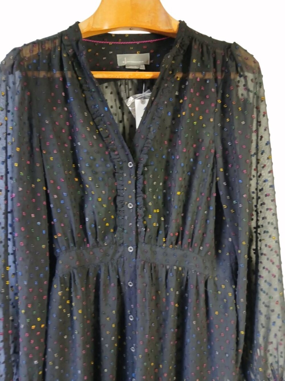 Anthropologie Sheer Audrey Tiered Midi Dress Size 14 Whimsy Goth Clip Dot New - Picture 4 of 16